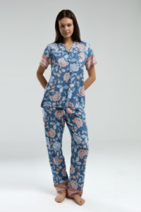 AR3201 - İndigo - Arnetta Kadın Gömlek Pijama Takımı