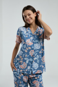 AR3201 - İndigo - Arnetta Kadın Gömlek Pijama Takımı