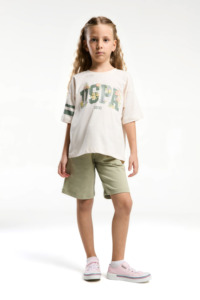US2070 - Açık Bej - U.S. Polo Assn Kız Bermuda Takım